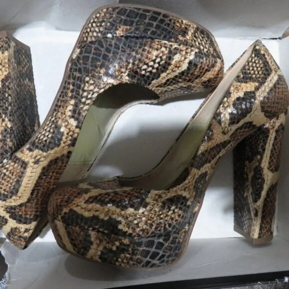 LORENZO MARI Italian Leather Snakeskin Python Embossed Platform Block Heels 38
